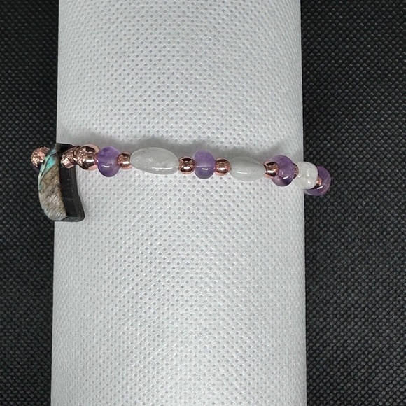 Abalone moon Amethyst rainbow moon stone bracelet stretchy handmade - Picture 4 of 12